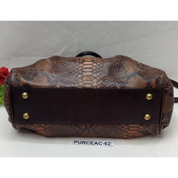 Brahmin Elisa Tortoise Brown Leather Python Embossed Turnlock Shoulder Bag - Picture 7 of 16